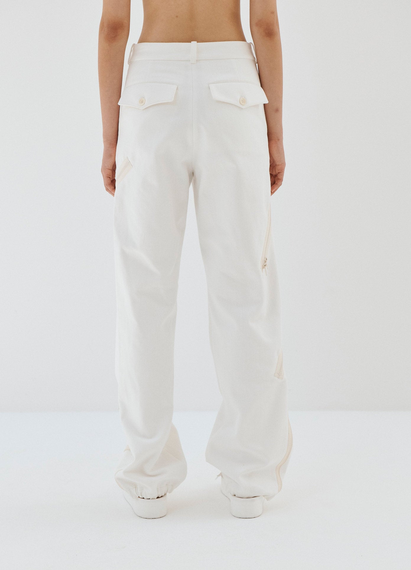 Zipper Detail Cargo Pants in White