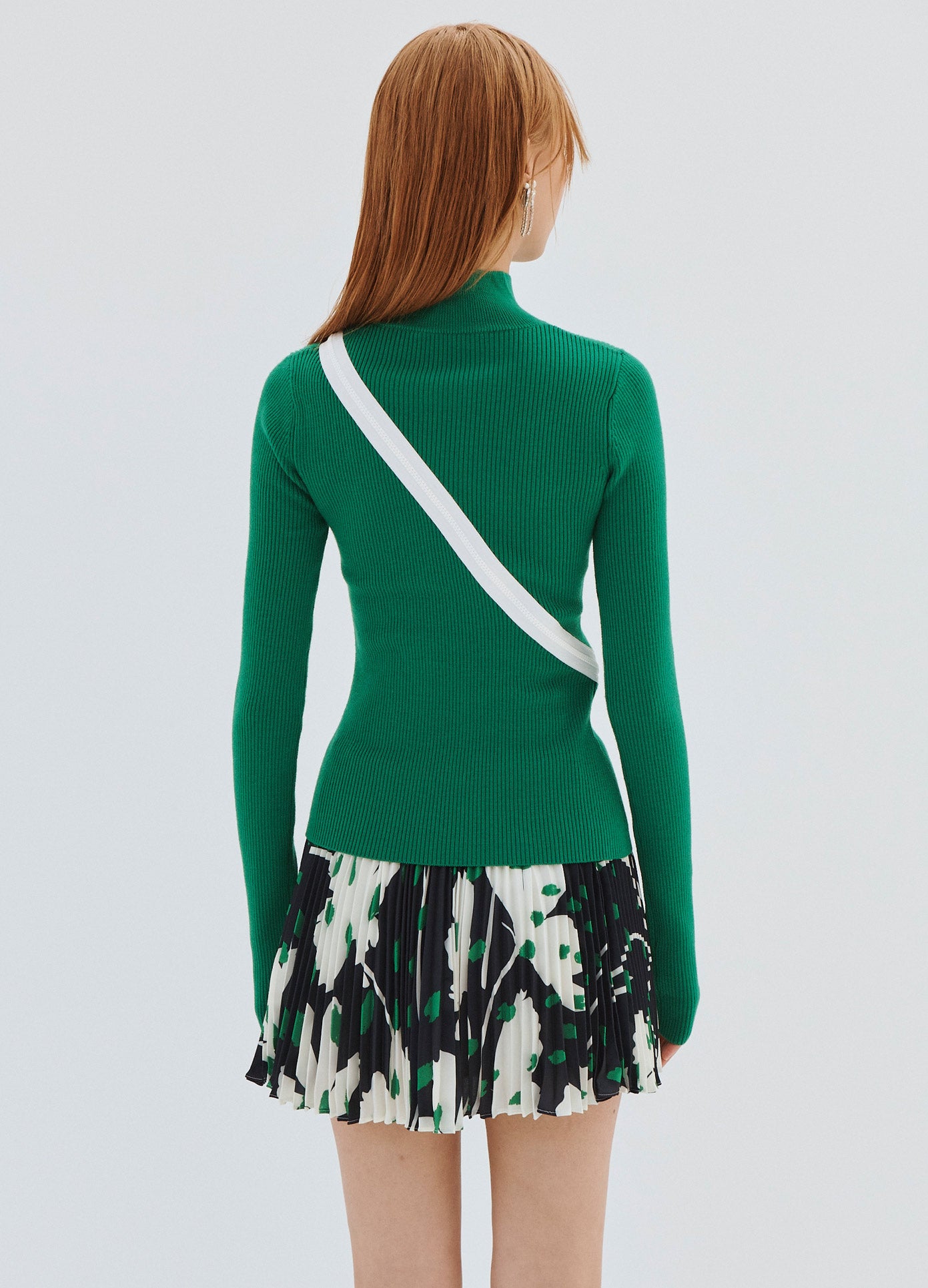 MONSE Zipper Detail Sweater in Green on Model Back View